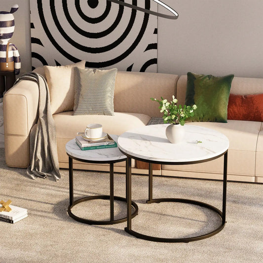 Round Nesting Coffee Table Side Table Set of 2