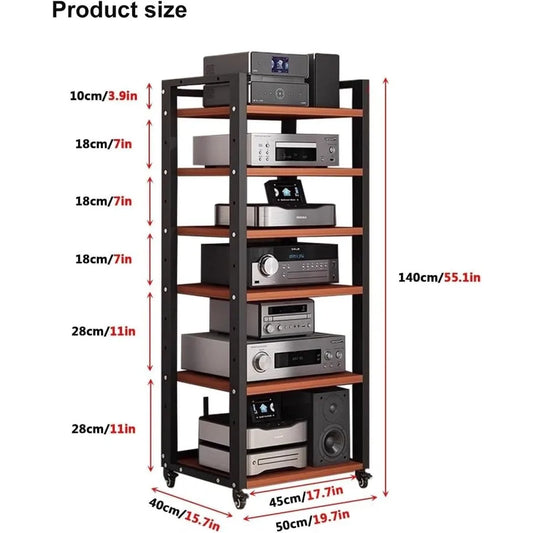 6 Tier Audio Rack Tower Corner TV Console and AV Media Components Cabinet