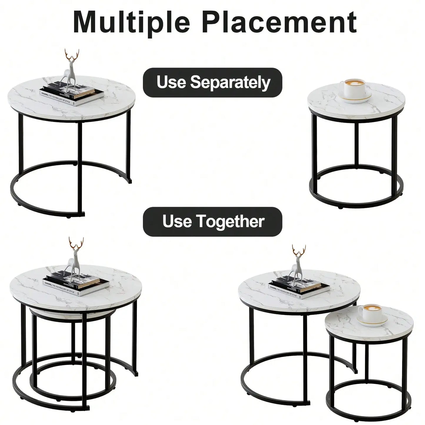 Round Nesting Coffee Table Side Table Set of 2