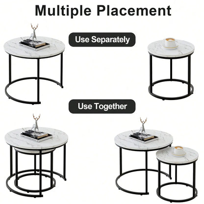 Round Nesting Coffee Table Side Table Set of 2
