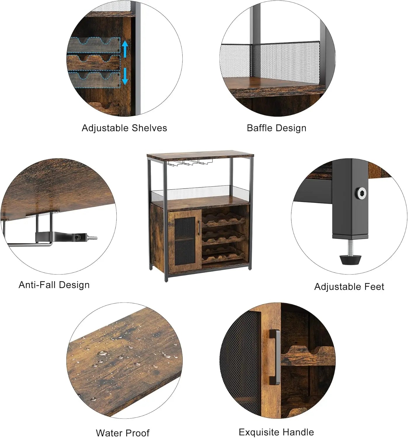 Wine Bar Cabinet with Detachable Wine Rack
