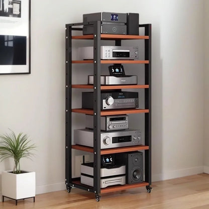 6 Tier Audio Rack Tower Corner TV Console and AV Media Components Cabinet