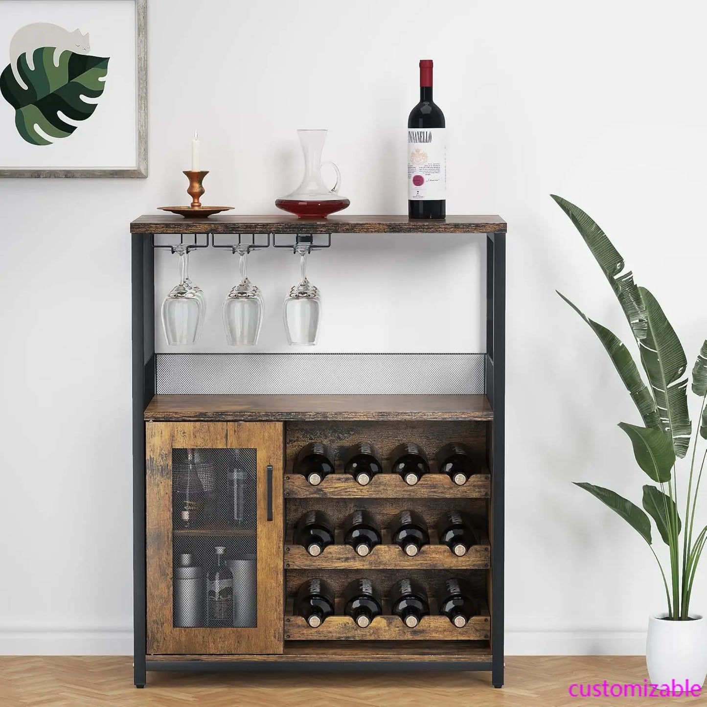 Wine Bar Cabinet with Detachable Wine Rack