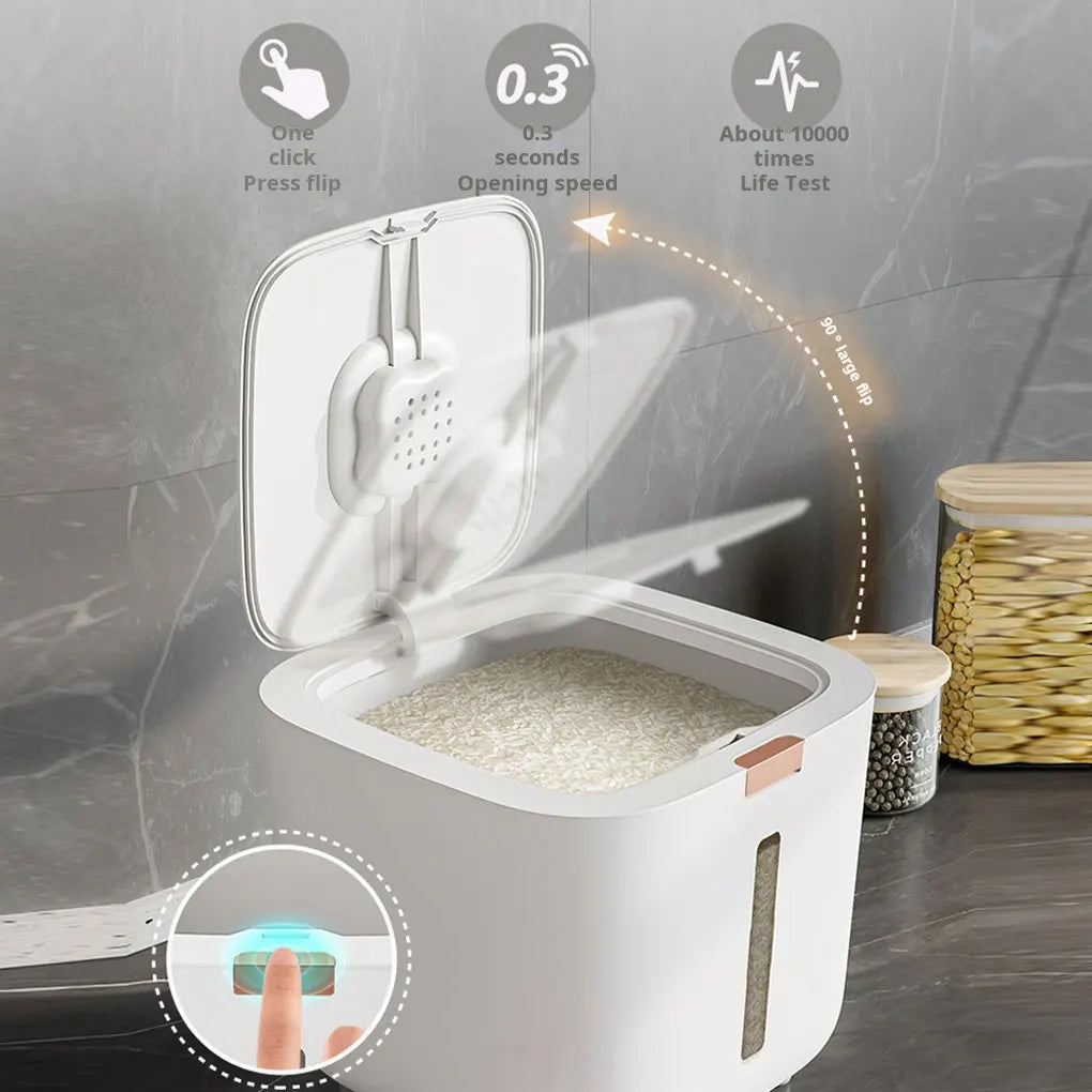 White Efficient Rice Bucket With Triple Sealing For Moisture-proof Storage