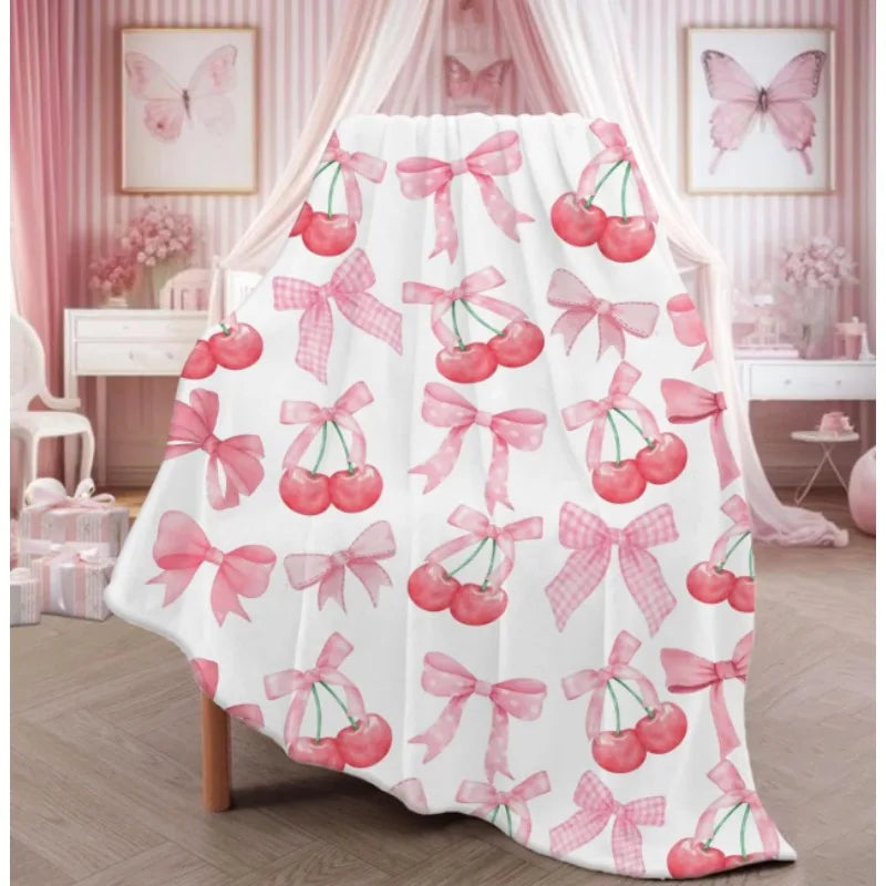 Pink cherry bow throw blanket