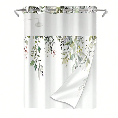 Plants Pattern No Hook Waterproof Shower Curtain
