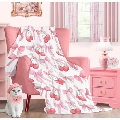 Pink cherry bow throw blanket