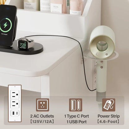 LED Lighted L-Shaped Vanity Desk with Power Outlet