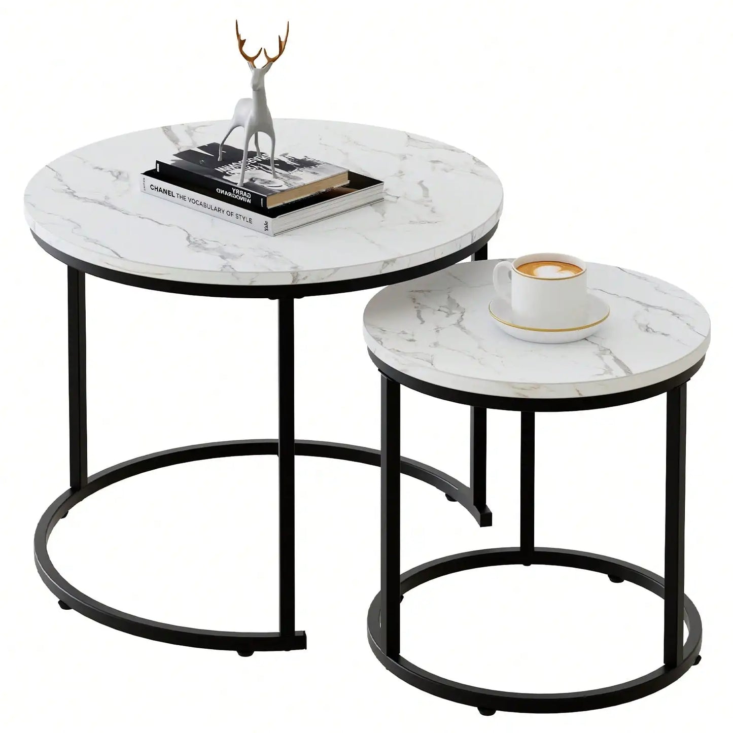Round Nesting Coffee Table Side Table Set of 2