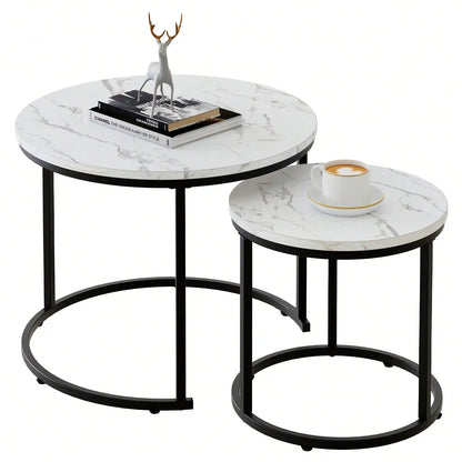 Round Nesting Coffee Table Side Table Set of 2