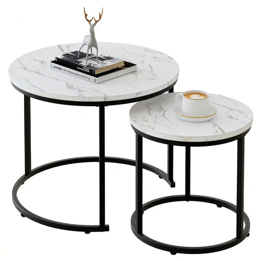Round Nesting Coffee Table Side Table Set of 2