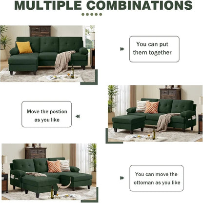 86 inch convertible l-shaped sectional sofa with reversible chaise and polyester fiber