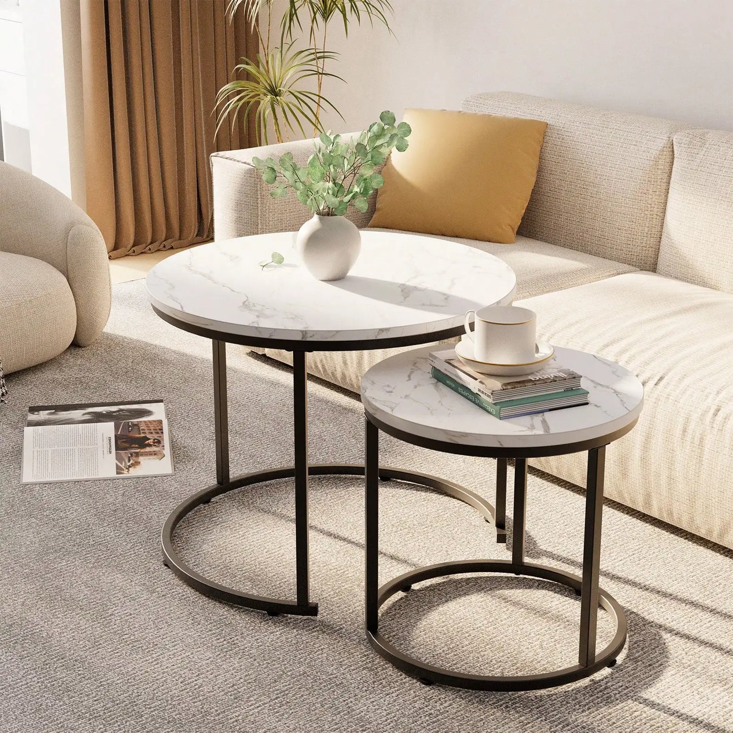 Round Nesting Coffee Table Side Table Set of 2
