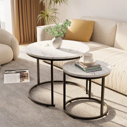 Round Nesting Coffee Table Side Table Set of 2