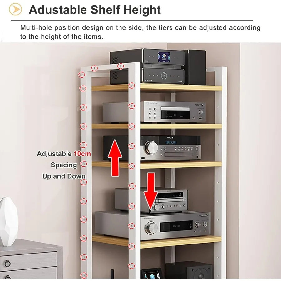 6 Tier Audio Rack Tower Corner TV Console and AV Media Components Cabinet