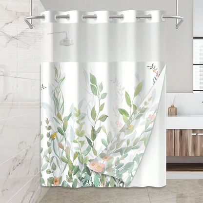 Plants Pattern No Hook Waterproof Shower Curtain