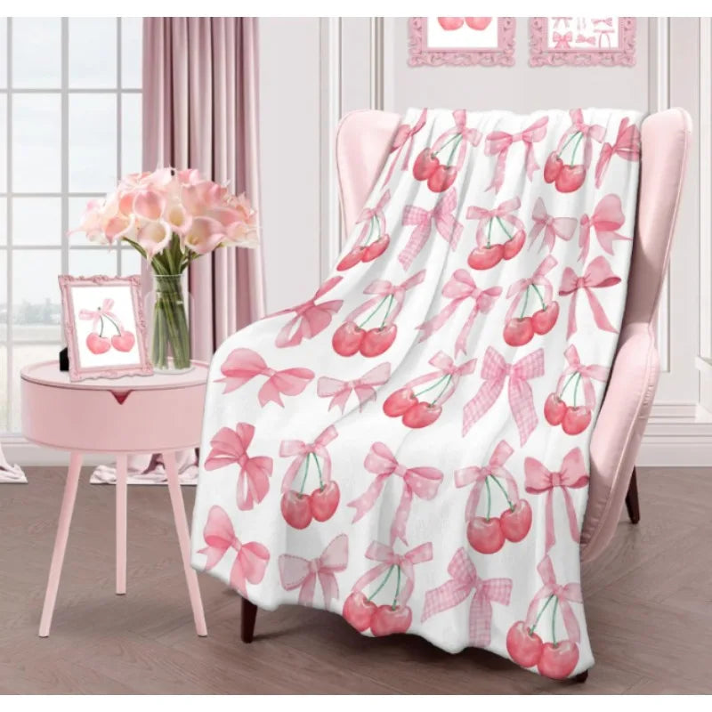 Pink cherry bow throw blanket