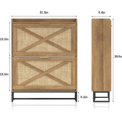 Shoe Storage Cabinet with 2 Rattan Flip Drawers