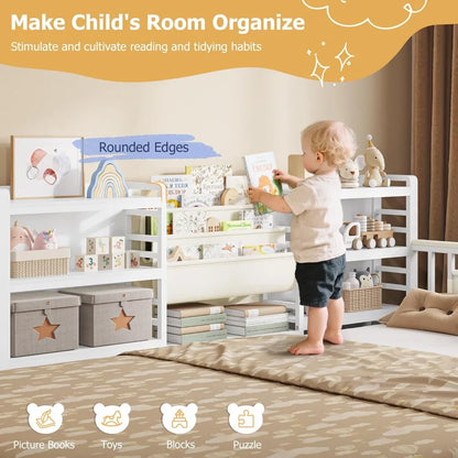 Twin Floor Bed with Storage Bookcase and Shelves