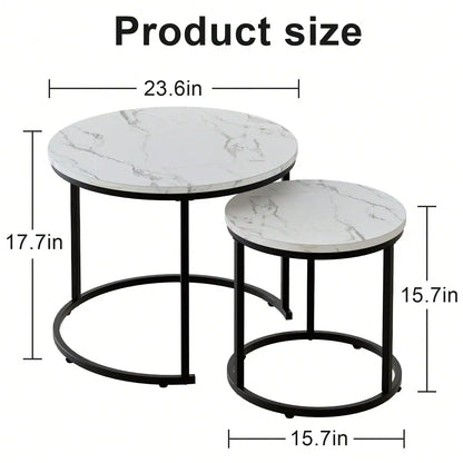 Round Nesting Coffee Table Side Table Set of 2