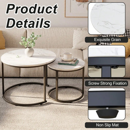 Round Nesting Coffee Table Side Table Set of 2