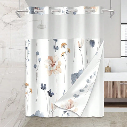 Plants Pattern No Hook Waterproof Shower Curtain