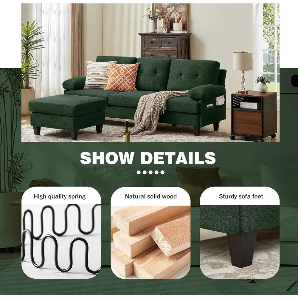 86 inch convertible l-shaped sectional sofa with reversible chaise and polyester fiber