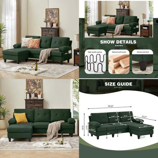 86 inch convertible l-shaped sectional sofa with reversible chaise and polyester fiber