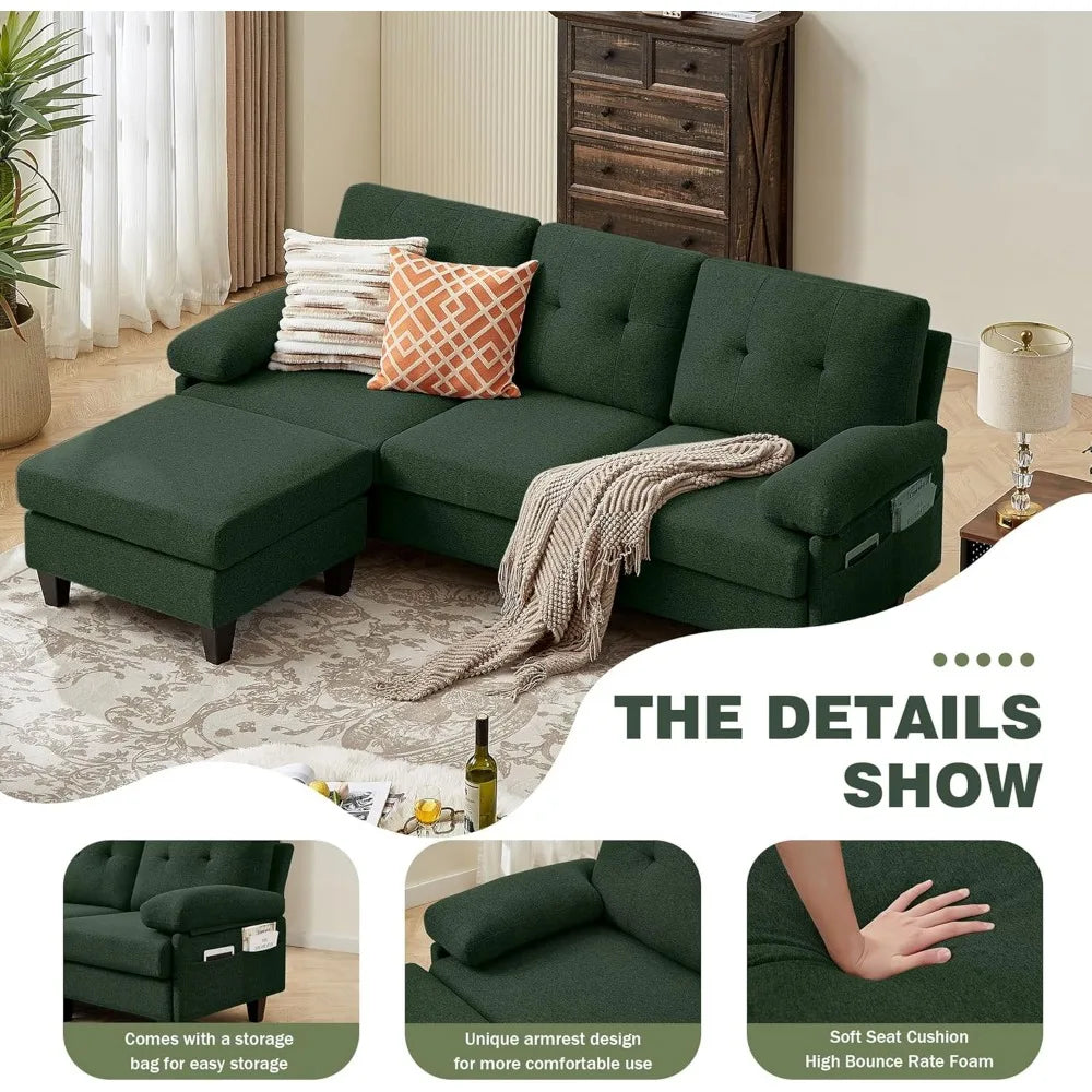 86 inch convertible l-shaped sectional sofa with reversible chaise and polyester fiber